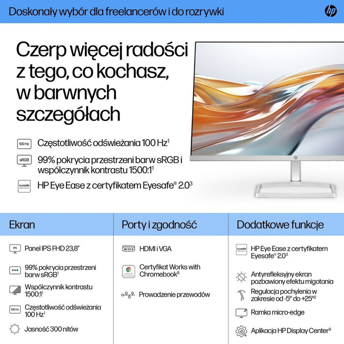 HP Écran 94C21E9#ABB Full HD 23,8 pouces 100 Hz HP Écran 94C21E9#ABB Full HD 23,8 pouces 100 Hz