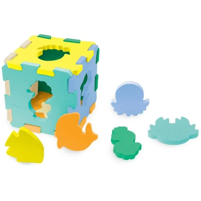 Infantino 313101 Mini Tapis Puzzle en Mousse à Haute Densité pour Bébé - 6 Faces Colorées et Texturées - Cube ou Tapis 50 x 33 cm - Dès la Naissance - Lavable