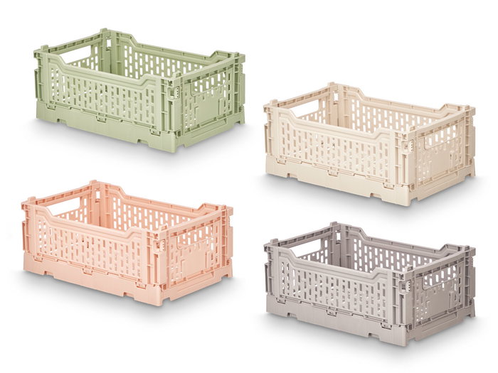 Kipit Boîte Pliante Multiusage 4 L Plastique 26.6x17x11 cm Beige Gris Rose Vert (Assortiment Aléatoire) (Set de 24)
