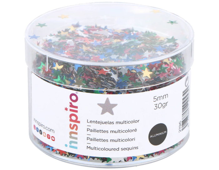 Innspiro Bote de paillettes en aluminium étoiles Multicolor 5mm 30gr Innspiro Bote de paillettes en aluminium étoiles Multicolor 5mm 30gr