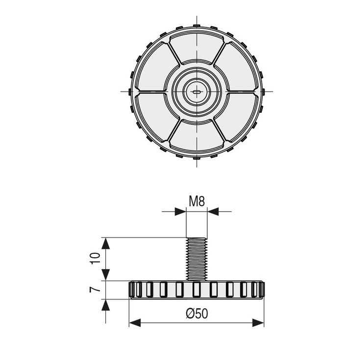 Herrajes Alk Rido Pâte Nivelateur Ø50 M8x10 Gris Clair pour Nivellement et Fixation