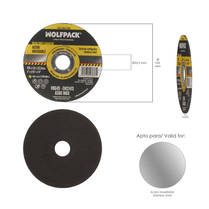 Wolfpack Linea Profesional Disco de coupe abrasif fin pour inox 125x1,0x22,2 mm