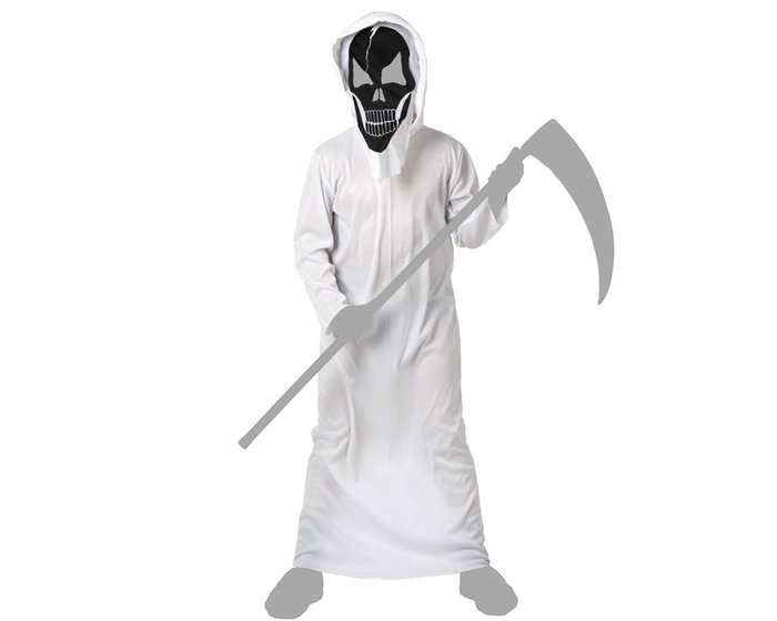 Déguisement Squelette Enfant Halloween Blanc Taille 3-4 Ans avec Masque et Tunique - Polyester