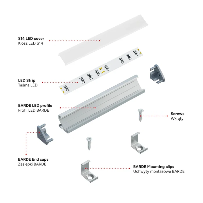 KIMERA BARDE Profil Aluminium Anodisé Noir avec Diffuseur Opal, Bouchons et Clips de Fixation 2,02M