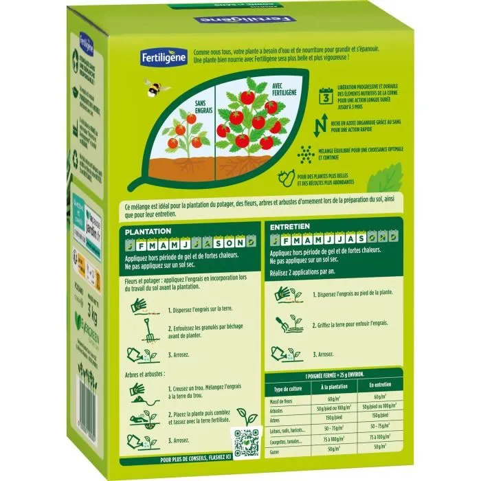 Fertiligene Engrais Corne et Sang 3 kg FCOSAN3 - Action rapide et durable - Pour potager, fleurs, arbustes - Nourrit 60 m² pendant 3 mois