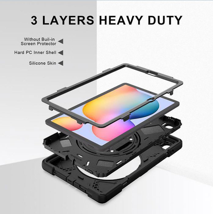 eSTUFF Coque de Protection Defender AUSTIN pour Samsung Galaxy Tab S6 Lite 2024, 2022, 2020 - Anti-choc, Pied 360°, Compartiment Stylet, sans Film de Verre - Noir