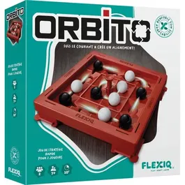 Asmodee - Orbito, jeu de stratégie familial en français pour 2 joueurs, objectif aligner 4 billes de sa couleur avec un plateau rotatif