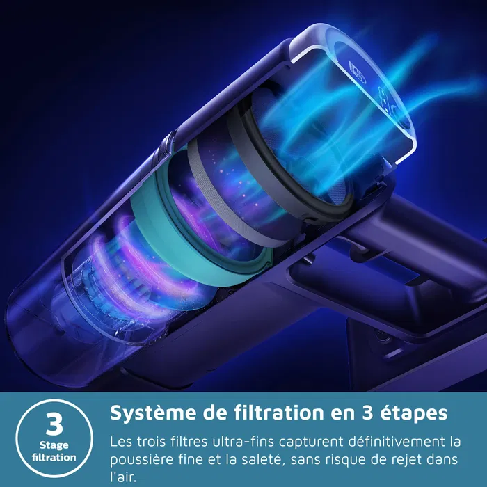 Philips XC3033/01 Aspirateur balai sans fil Série 3000 avec LED, batterie Li-ion 25.2V et technologie PowerCyclone 8, 60 min d'autonomie