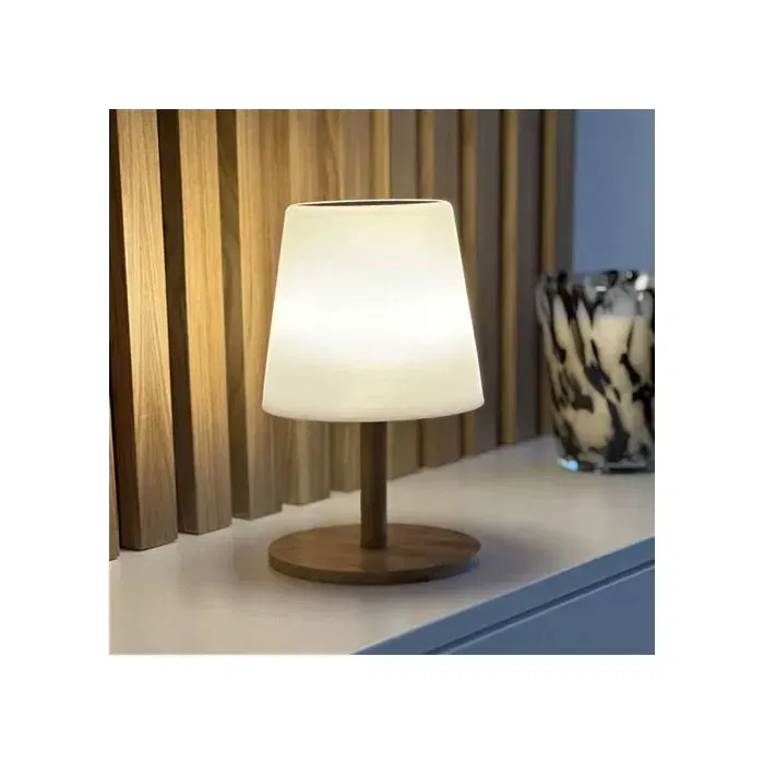 Lumisky STANDY MINI WOOD SOLAR Lampe de table solaire et rechargeable LED avec pied en bambou, blanc chaud et blanc réglable, Hauteur 25 cm