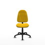 Chaise de bureau Algarra avec mécanisme de contact permanent de base, recouverte de tissu jaune. Équipée d'une base en polyamide noir, sans accoudoirs et avec butées