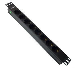 Phasak Regleta 8 Prises Schuko 1.8m Noir pour Rack 19" Sans Interrupteur