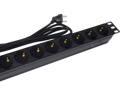 Phasak Regleta 8 Prises Schuko 1.8m Noir pour Rack 19" Sans Interrupteur