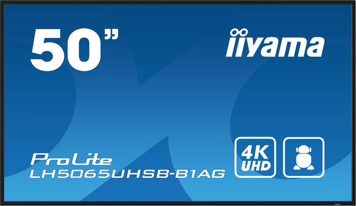 iiyama Écran Professionnel 50" UHD 3840x2160 Panneau VA Haze 25% 800 cd/m² 24/7 - Portraits et Paysages - HDMI, DisplayPort, USB, WiFi, Android 11