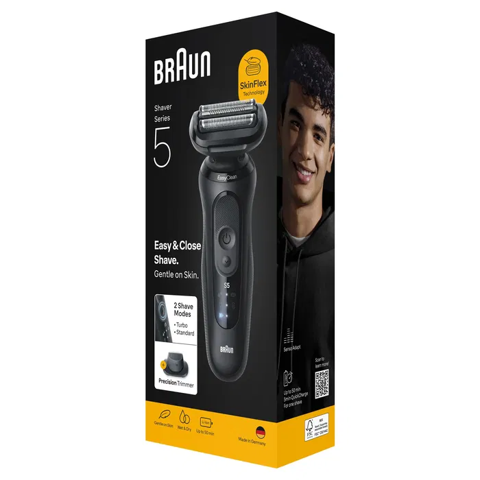 Braun Series 5 - Rasoir électrique pour homme - Noir - Autonomie 50 min - Charge rapide 5 min - 3 lames flexibles - 2 modes (Turbo et Standard) Braun Series 5 - Rasoir électrique pour homme - Noir - Autonomie 50 min - Charge rapide 5 min - 3 lames flexibles - 2 modes (Turbo et Standard)
