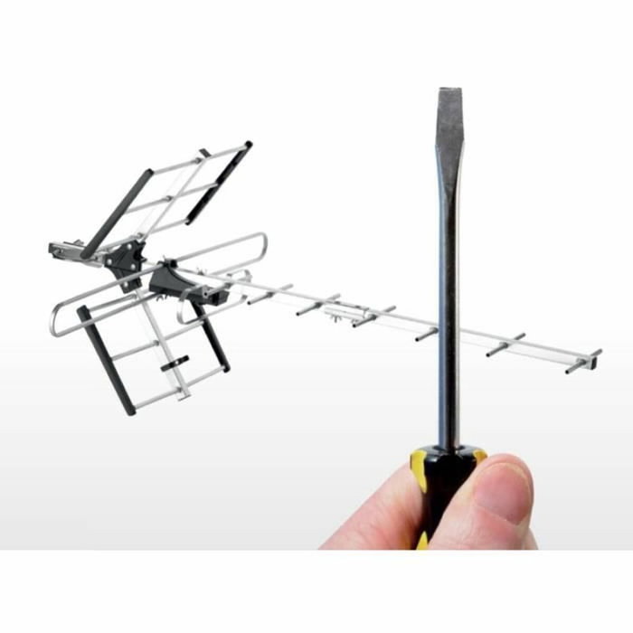 One For All Antenne TV Extérieure SV9357 Professional Line VHF/UHF Amplifiée, Filtre 5G, Full HD