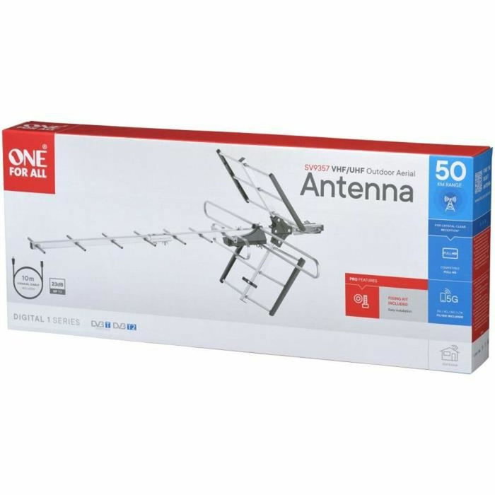 One For All Antenne TV Extérieure SV9357 Professional Line VHF/UHF Amplifiée, Filtre 5G, Full HD