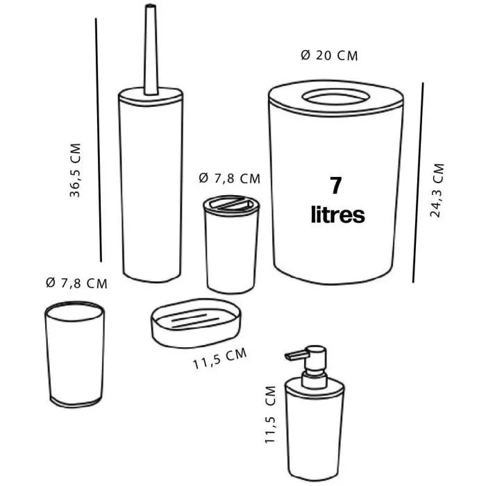 Today Lot de 6 Accessoires Salle de Bain Utility - Distributeur de Savon, Gobelet, Porte-Brosse à Dents, Porte-Savon, Brosse WC, Poubelle 7L - Rose