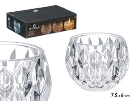 Giftdecor Porte-bougie en verre diamant transparent 7,5x6,5x7,5 cm (Set de 24)