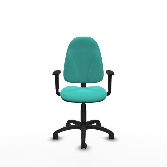 Chaise de bureau Algarra avec mécanisme de contact permanent de base, revêtue de similicuir turquoise. Équipée d'un piètement en polyamide noir, d'accoudoirs 1D et de roulettes à freinage automatique Chaise de bureau Algarra avec mécanisme de contact permanent de base, revêtue de similicuir turquoise. Équipée d'un piètement en polyamide noir, d'accoudoirs 1D et de roulettes à freinage automatique
