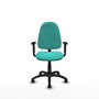 Chaise de bureau Algarra avec mécanisme de contact permanent de base, revêtue de similicuir turquoise. Équipée d'un piètement en polyamide noir, d'accoudoirs 1D et de roulettes à freinage automatique