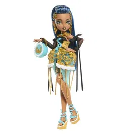Monster High Poupée Cleo De Nile Monstrueux Anniversaire - Robe Or et Turquoise - 11 Points Articulés - 7 Accessoires - Réf. JBG76
