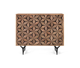 GINER Y COLOMER - Buffet 2 portes en bois de manguier et métal, sculpté à la main - Dimensions avec pattes 17cm - Fermeture magnétique