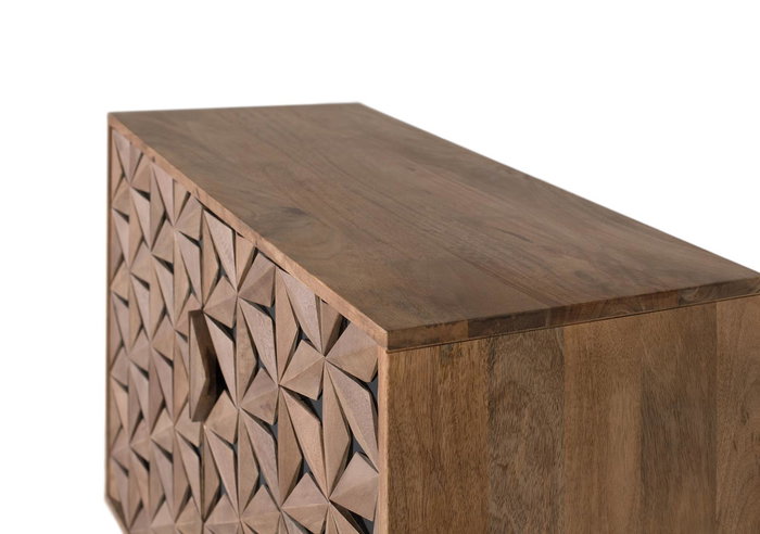 GINER Y COLOMER - Buffet 2 portes en bois de manguier et métal, sculpté à la main - Dimensions avec pattes 17cm - Fermeture magnétique