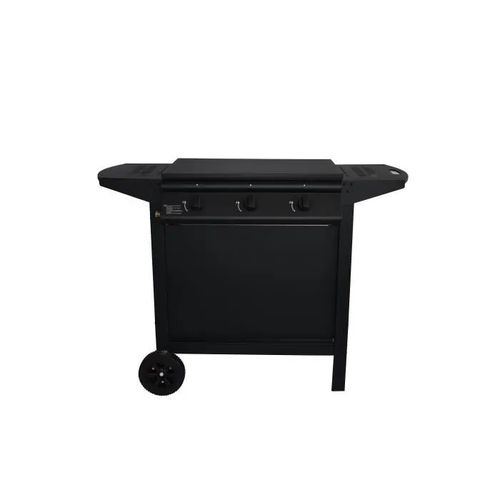 Grill Garden 3B - Barbecue à gaz avec plancha, 3 brûleurs, capot de protection et allumage piézo-électrique - Noir