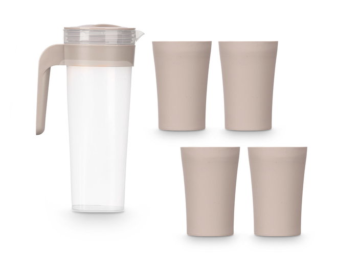 Leknes Set de 1 carafe et 4 verres Taupe 1,4L Plastique 14,5x25x10 cm (Set de 24)