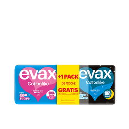 Evax Pack Serviettes Hygiéniques Cottonlike Normales Jour 32 Unités + Nuit Ailes 11 Unités Confort Absorption Protection