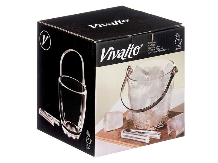 Vivalto Cubitera 800ml avec anse pince métal, verre transparent, dimensions 15x13x15 cm (Set de 12)