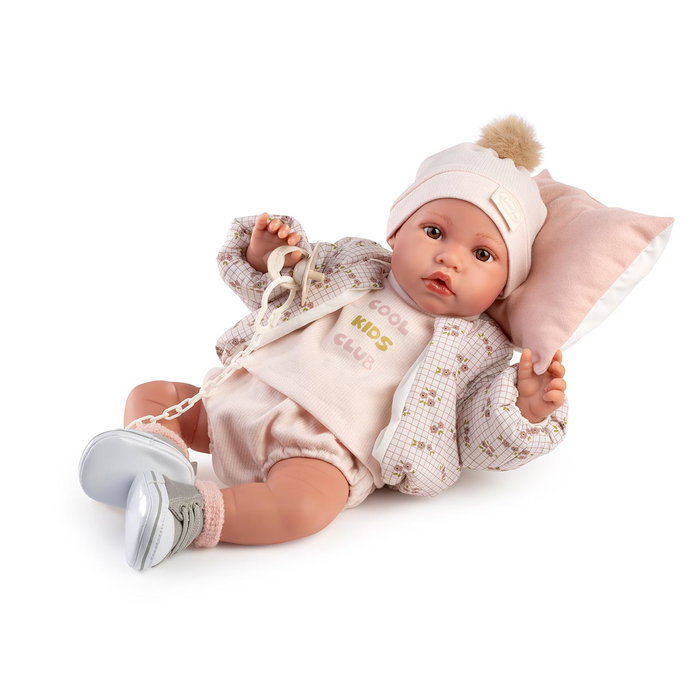 Muñecas Antonio Juan Poupée interactive nouveau-né Erika Bomber 42 cm - Vêtue bomber, parle 6 langues (anglais, français, allemand, italien, portugais, espagnol)