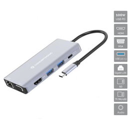 Conceptronic Station d'accueil USB-C 10-en-1 HDMI VGA USB 3.0 SD TF GbE AUX