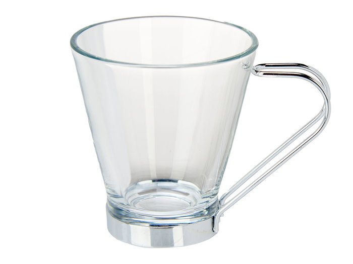 VIVALTO Taza Vidrio Con Asa Metal 140 ml Cortado Transparente-Plata