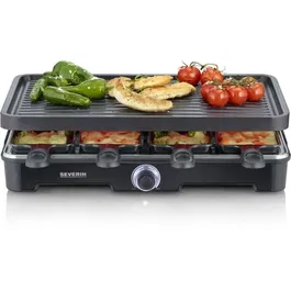 Severin Appareil à Raclette et Grill RG9670 - 8 Personnes, Plaque 41.7 x 26.3 cm, 1400 W, Poêlons Inclus, Multifonction