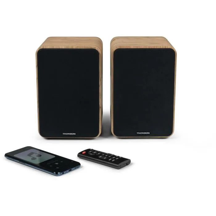 Thomson WS602DUO Ensemble 2 Enceintes avec Caisson Bois 100W Bluetooth 5.0 Sorties RCA Bois Clair Thomson WS602DUO Ensemble 2 Enceintes avec Caisson Bois 100W Bluetooth 5.0 Sorties RCA Bois Clair