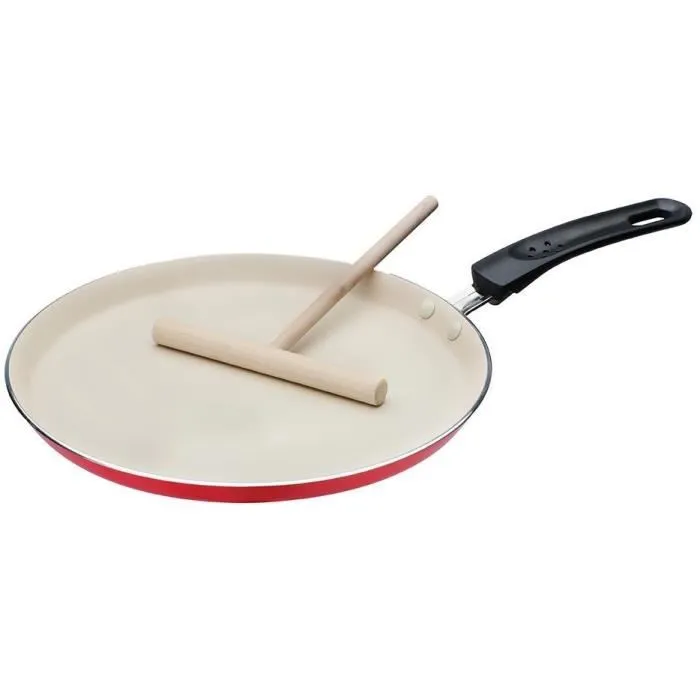 GSW - 456715 - Crêpière avec étaleur en aluminium 26 cm, extérieur rouge siliconé, compatible tous feux dont induction GSW - 456715 - Crêpière avec étaleur en aluminium 26 cm, extérieur rouge siliconé, compatible tous feux dont induction