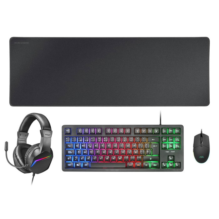 clavier et souris Mars Gaming MCPRGB3ES Noir Multicouleur Espagnol Qwerty (4 Unités)