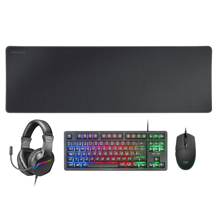 clavier et souris Mars Gaming MCPRGB3ES Noir Multicouleur Espagnol Qwerty (4 Unités)