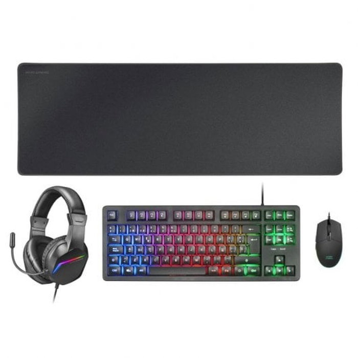 clavier et souris Mars Gaming MCPRGB3ES Noir Multicouleur Espagnol Qwerty (4 Unités)