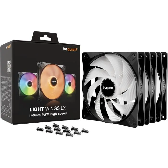 Be Quiet! Light Wings LX BL130 - Pack de 3 Ventilateurs Boîtier 140 mm PWM Hautes Performances avec Éclairage ARGB, 9 Pales, Silencieux