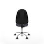 Chaise de bureau Algarra avec mécanisme de contact permanent de base, recouverte de tissu gris foncé. Équipée d'une base chromée, sans accoudoirs et de roulettes pour parquet.