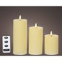 Lumineo Lot de 3 bougies LED en cire beige finition rustique Ø7 cm hauteurs 11.2/15/19 cm avec télécommande