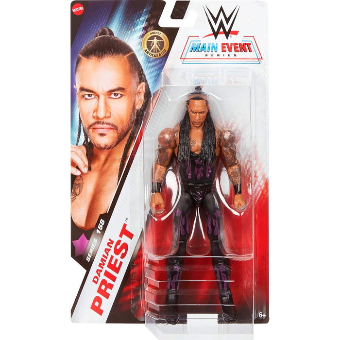 Mattel Figurine WWE Main Event Series Damian Priest Jdg41 - 15cm, 14 points d'articulation, multilingue
