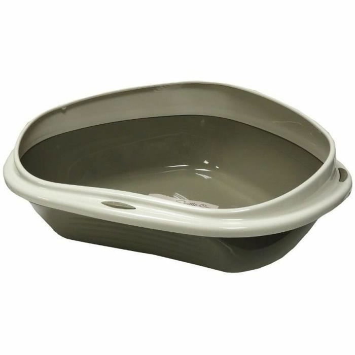 Aimé Bac à litière d'angle avec rebord Taupe et crème Aimé Bac à litière d'angle avec rebord Taupe et crème