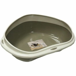 Aimé Bac à litière d'angle avec rebord Taupe et crème