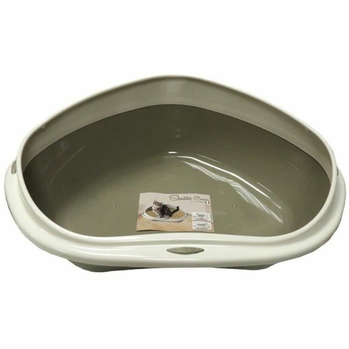 Aimé Bac à litière d'angle avec rebord Taupe et crème Aimé Bac à litière d'angle avec rebord Taupe et crème