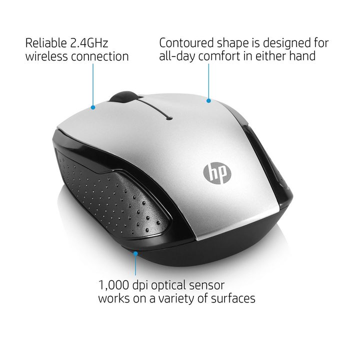 HP Souris sans fil 200, pour gaucher et droitier, capteur optique 1000 ppp, technologie LED rouge, connexion USB