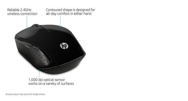 HP Souris sans fil 200, pour gaucher et droitier, capteur optique 1000 ppp, technologie LED rouge, connexion USB