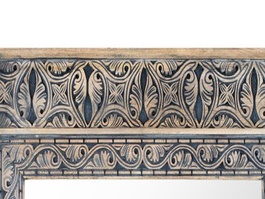 GINER Y COLOMER Miroir Cadre en Bois de Mango Massif Sculpté à la Main avec Finition Bicolore Naturel et Bleu Patiné - Style Ethnique 91 x 62 cm